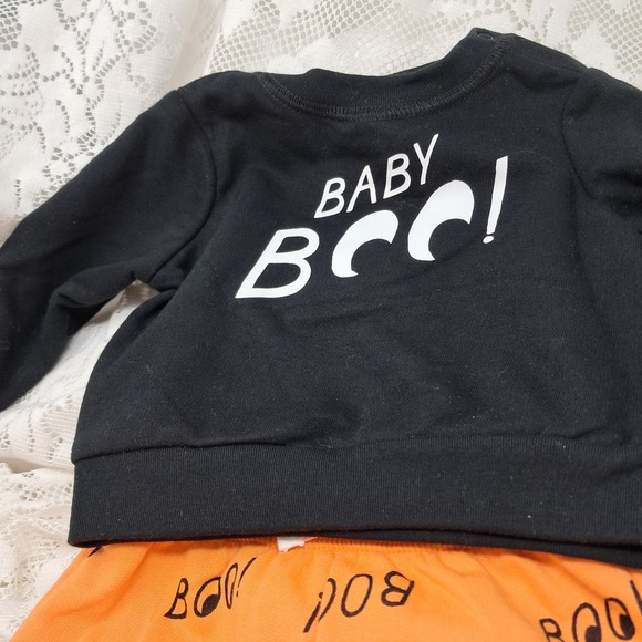 Baby Boo Halloween Outfit 3 Piece Set - 0-6 Months - Knit Pumpkin Hat Cute - Picture 1 of 8
